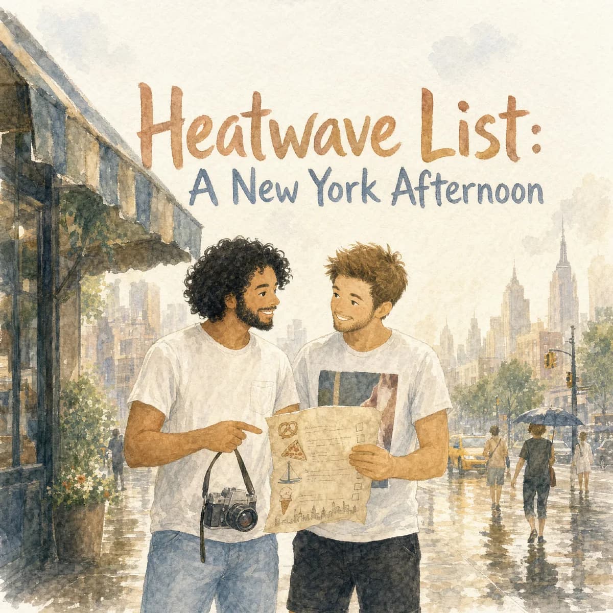 Illustrated cover of Heatwave List: A New York Afternoon featuring the two people from the source photographs
