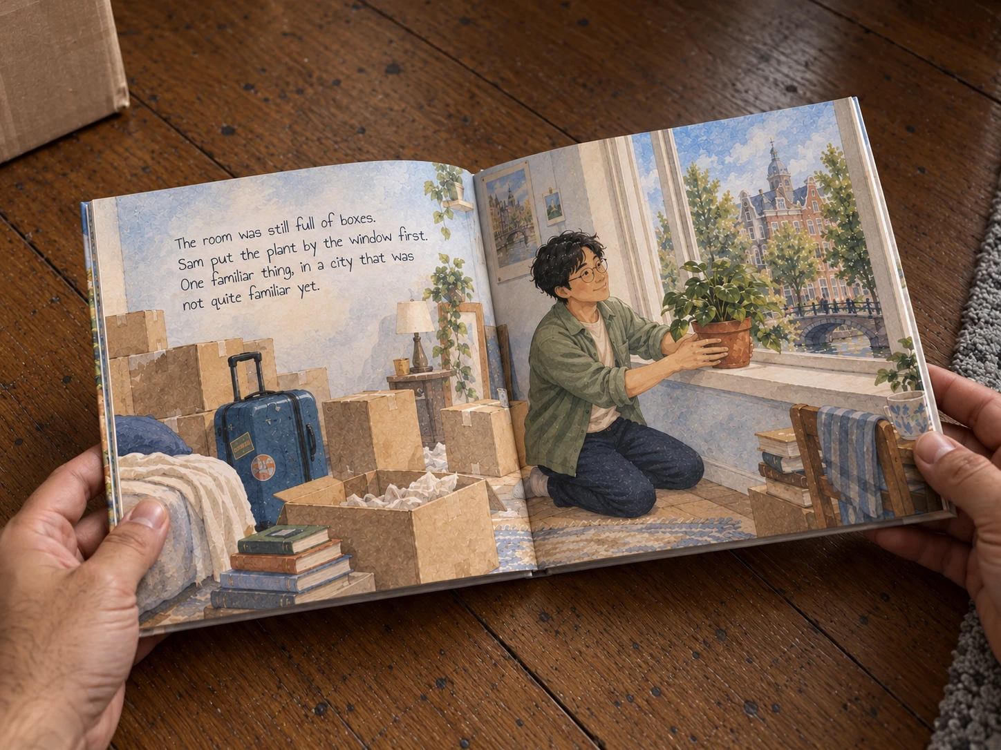 Example story for Sam: open illustrated spread