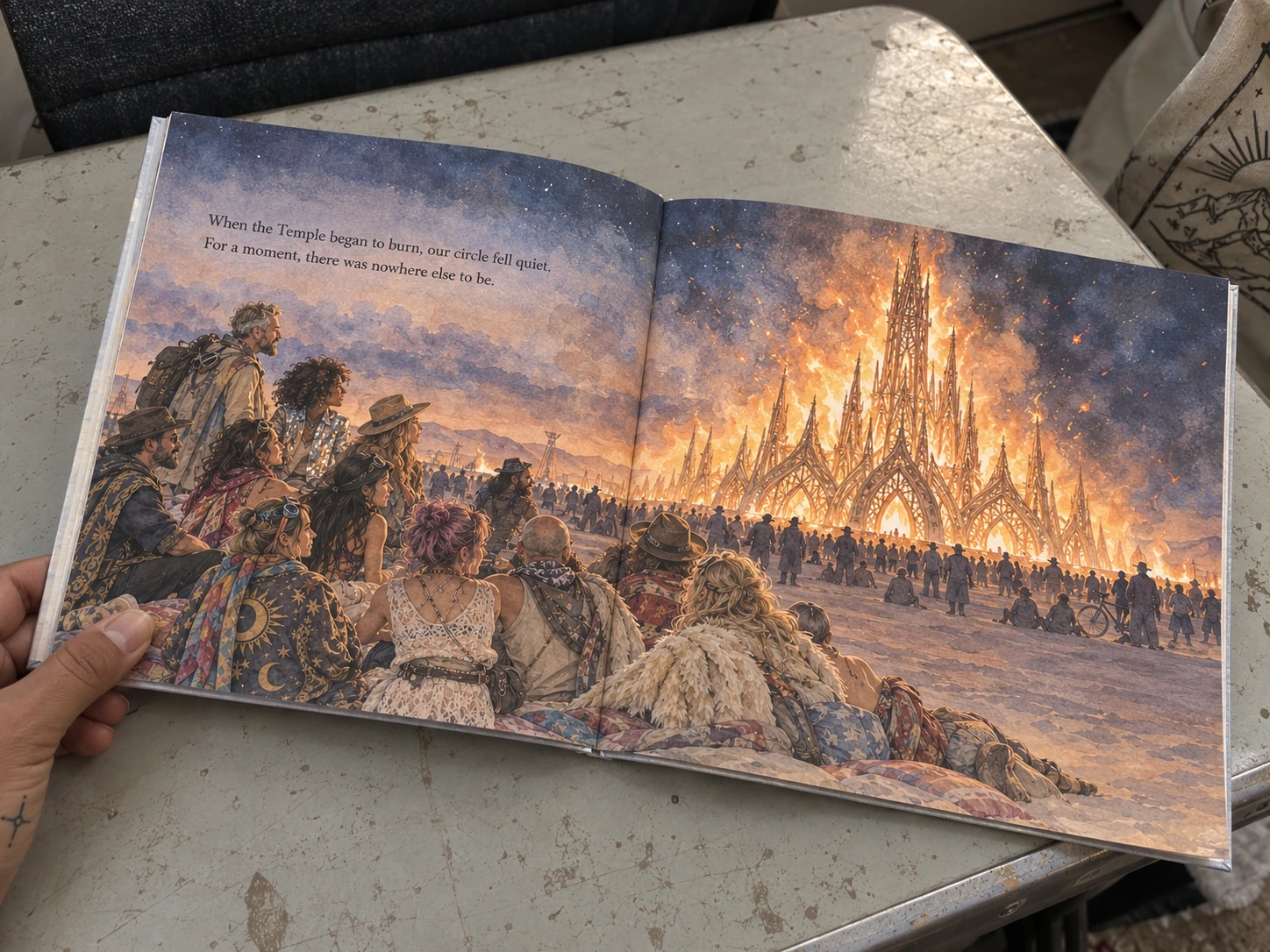 Example story for Our Desert Circle: open illustrated spread